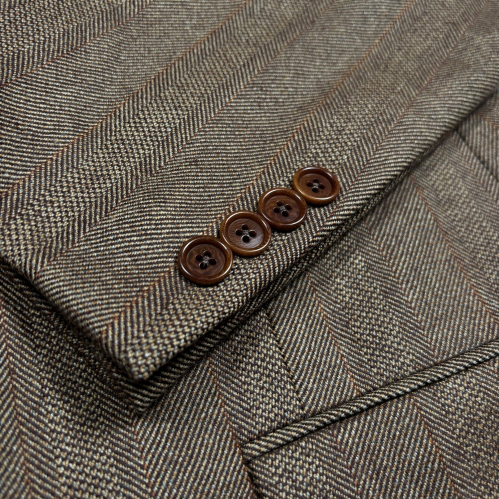 Brooks Brothers Saxon Sport Coat Men 43R Brown Herringbone Striped 2-Button USA - Picture 5 of 15